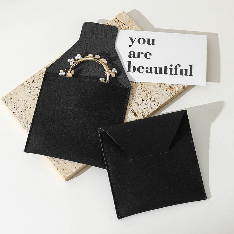 Custom Wholesale Grey Microfiber Snap-button Envelope Bag for Rings and Jewelry Storage