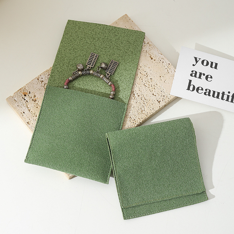 Custom Wholesale Grey Microfiber Snap-button Envelope Bag for Rings and Jewelry Storage