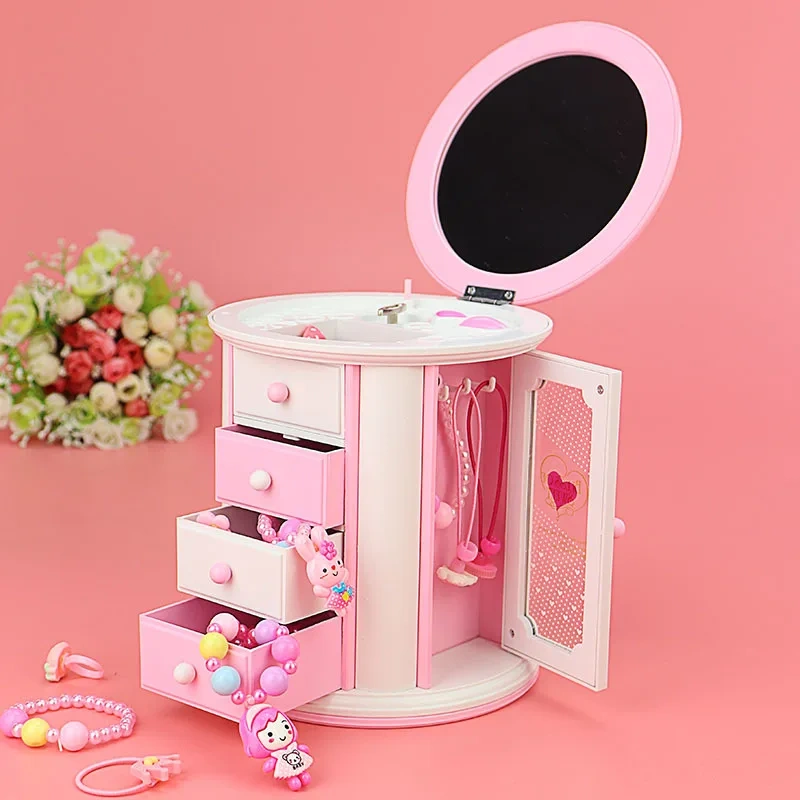 Pink three storage drawers Music box with mirror and storage music box. Spin Ballet Princess Girl Girl child birthday gift