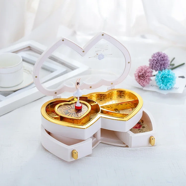 Elegant Heart-Shaped Ballerina Music Box Girls' Rotating Dancing Storage for Valentine's Day Birthday Gift Musical Jewelry Box