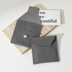Custom Wholesale Grey Microfiber Snap-button Envelope Bag for Rings and Jewelry Storage