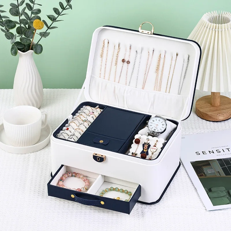 GREENSIDE Storage Box  Hand-Held Three-Layer Large Jewelry Box, Drawer Desktop Storage ,