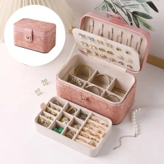 High-End Jewelry Box Travel Large Capacity Ring Necklace Storage Box Floral Pattern Jewelry Ring Necklace Packaging Box