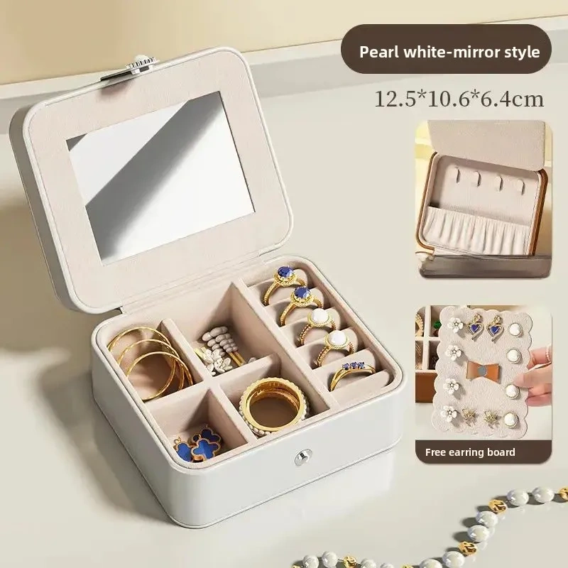 Portable High-End Gold Jewelry Box Multi-Functional Necklace Earring Stud Earring Storage Case Retro Elegant PU Cosmetic Bag