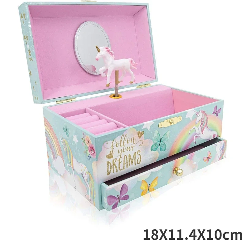 Music Box Christmas Fantasy Rotating Unicorn Ballet Girl Children's Music Box New Year Birthday Gift Multifunctional Jewelry Box