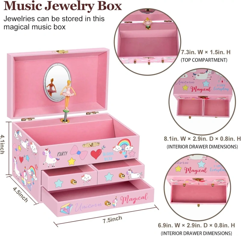 Ever Bright 2025 Customized 6-Inch Dancing Ballerina Music Jewelry Box Girls Birthday Gift for Kids
