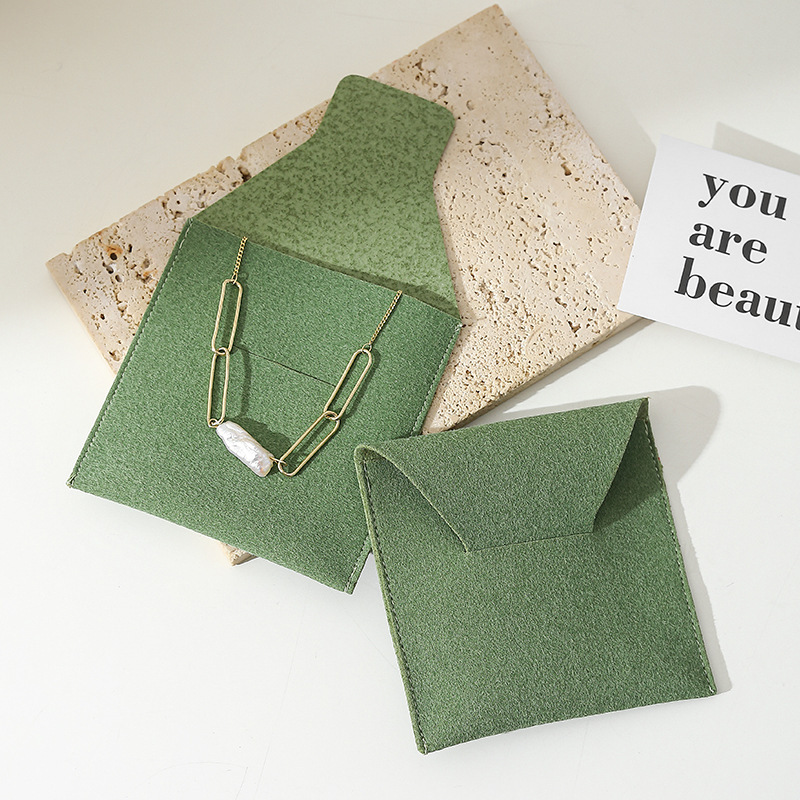 Custom Wholesale Grey Microfiber Snap-button Envelope Bag for Rings and Jewelry Storage