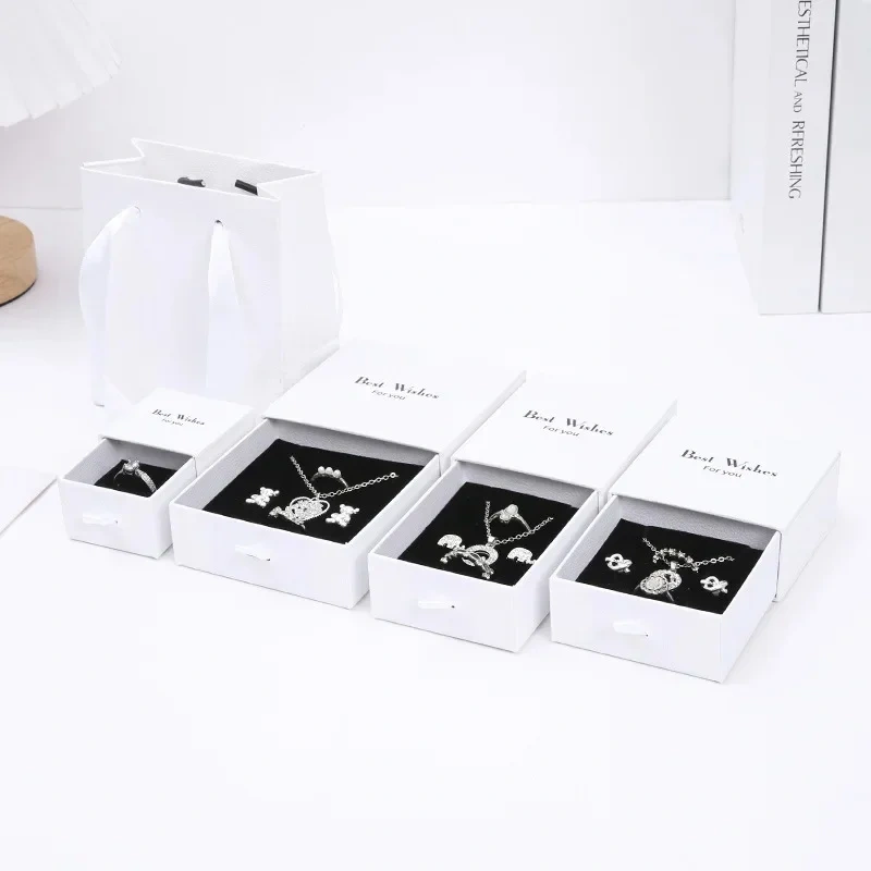 Hard Paper Jewelry Box Drawer Style Earring Ring Necklace Organizer Premium Feeling Packaging Box Slide out Jewelry Case