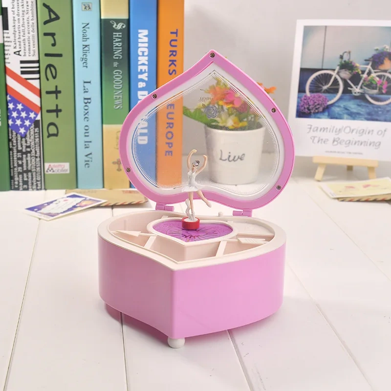 Elegant Heart-Shaped Ballerina Music Box Girls' Rotating Dancing Storage for Valentine's Day Birthday Gift Musical Jewelry Box