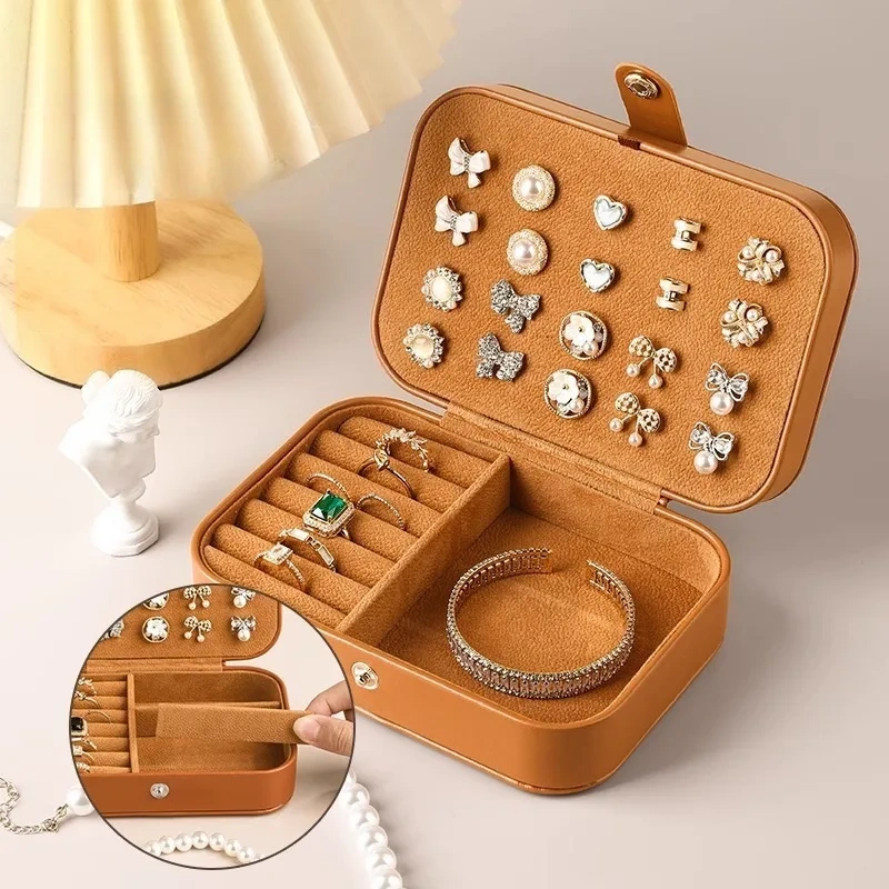 Jewelry high-end exquisite earrings, stud earrings, storage, jewelry, ring necklace, gold portable jewelry box.