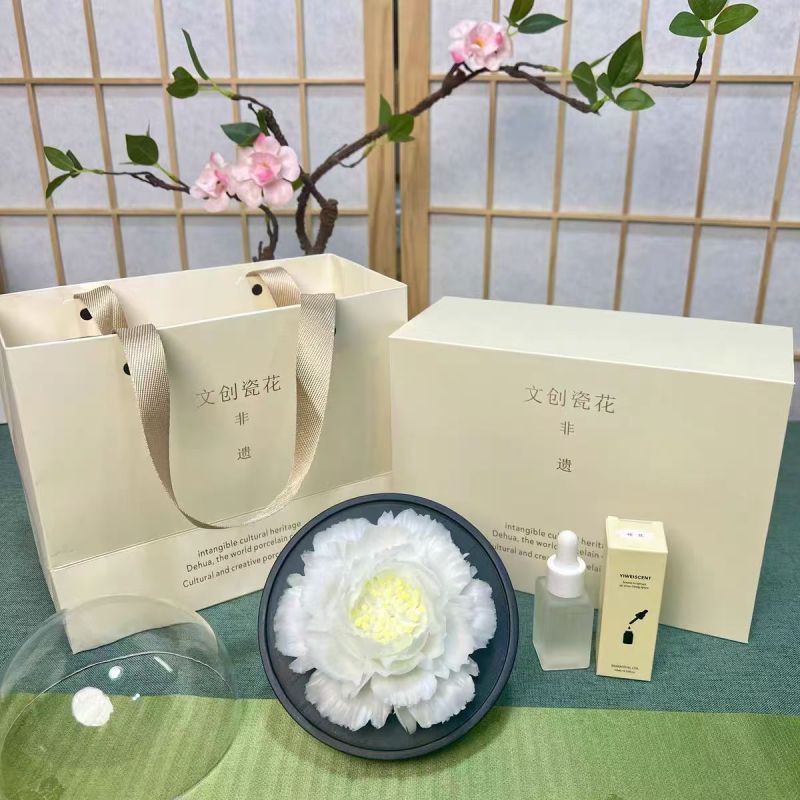 Handmade ceramic flower fragrance peony Dehua white porcelain flower