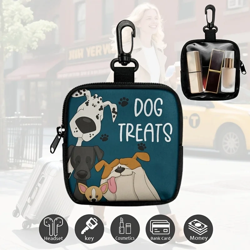 1Pc New Portable Dog Treat Pouch With Zipper Closure,Single-Sided Printing,Transparent Side,Essential Dog Walking Accessory
