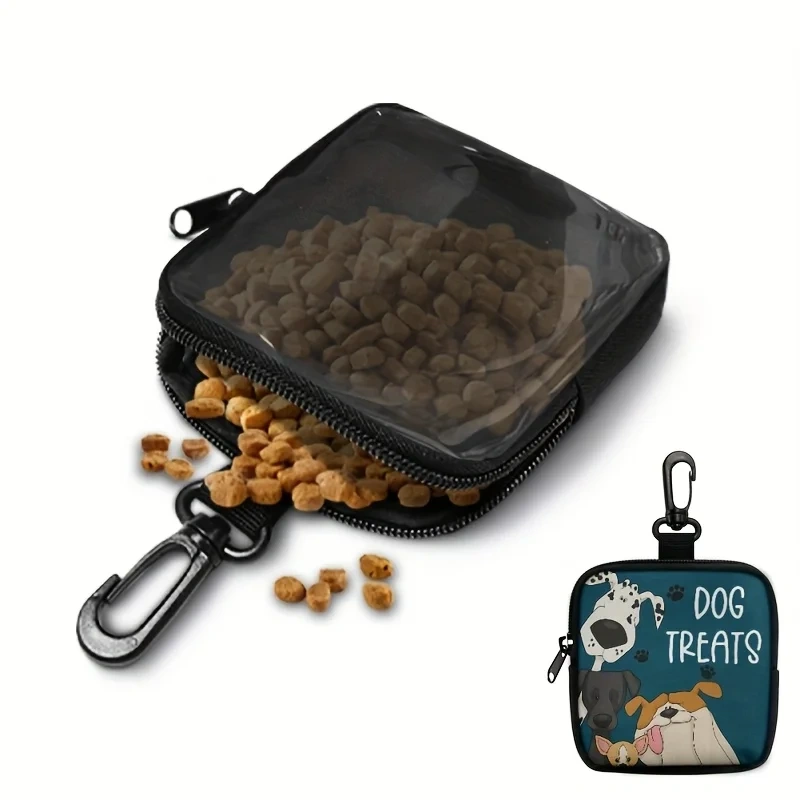 1Pc New Portable Dog Treat Pouch With Zipper Closure,Single-Sided Printing,Transparent Side,Essential Dog Walking Accessory