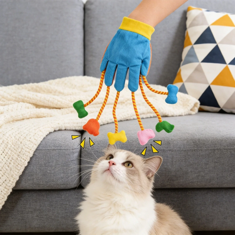 Cats Interactive Toys Funny Stuffed Plush Play Glove Toys Built-In Bell Five- Scratch Teasing Props Indoor Playing Toys with Pet