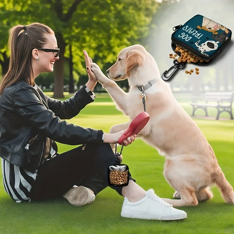 1Pc New Portable Dog Treat Pouch With Zipper Closure,Single-Sided Printing,Transparent Side,Essential Dog Walking Accessory