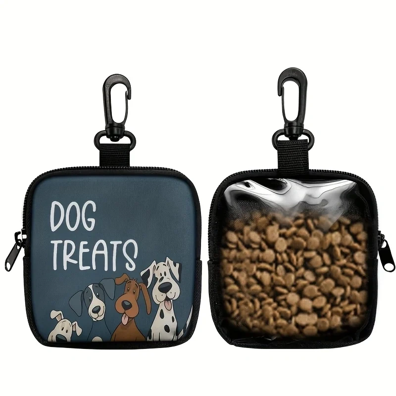 1Pc New Portable Dog Treat Pouch With Zipper Closure,Single-Sided Printing,Transparent Side,Essential Dog Walking Accessory