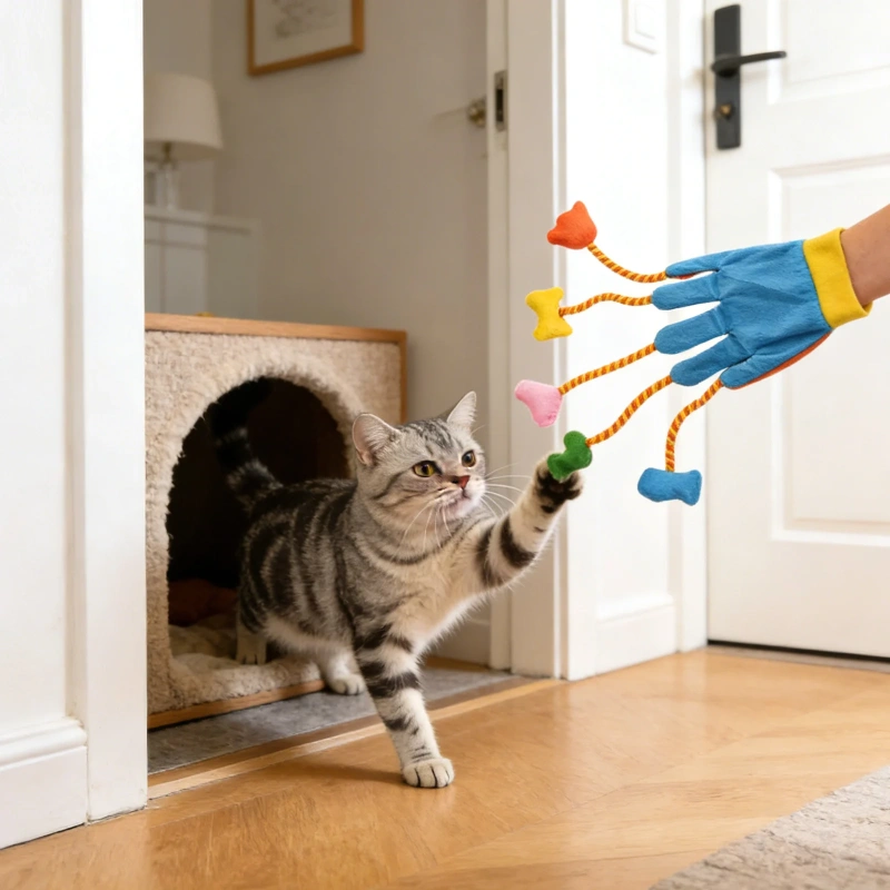 Cats Interactive Toys Funny Stuffed Plush Play Glove Toys Built-In Bell Five- Scratch Teasing Props Indoor Playing Toys with Pet