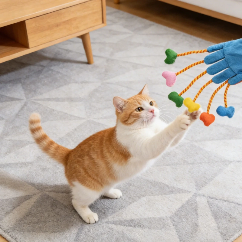 Cats Interactive Toys Funny Stuffed Plush Play Glove Toys Built-In Bell Five- Scratch Teasing Props Indoor Playing Toys with Pet