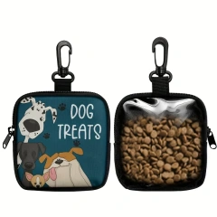 1Pc New Portable Dog Treat Pouch With Zipper Closure,Single-Sided Printing,Transparent Side,Essential Dog Walking Accessory