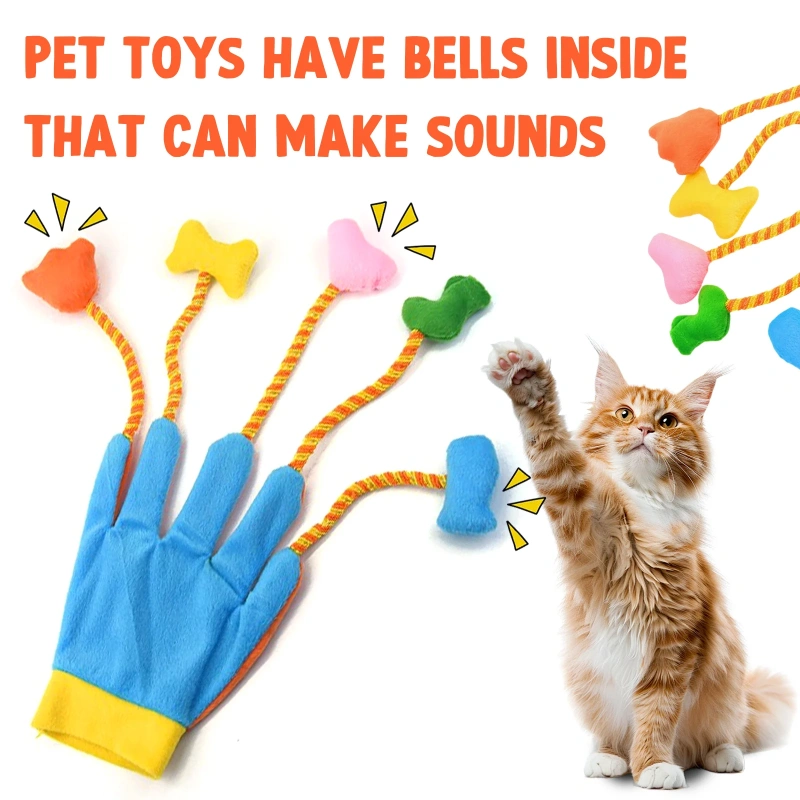 Cats Interactive Toys Funny Stuffed Plush Play Glove Toys Built-In Bell Five- Scratch Teasing Props Indoor Playing Toys with Pet
