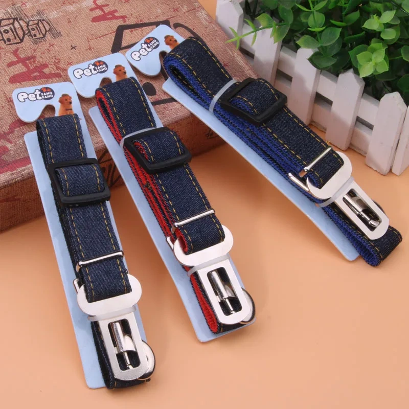 Strong Jean Vehicle Pet Dog Seat Belt Puppy Car Seatbelt Harness Leads Clip Safety Lever Auto Traction Pet Cat Products Supplier