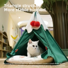 Solid Pattern Wood and Fiber Christmas Pet Tent With Mat Outdoor Dog Tent Beds for Cats