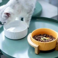 Wholesale Multi Colors Ceramic Pet Cat Dog Bowl With Wooden Stand