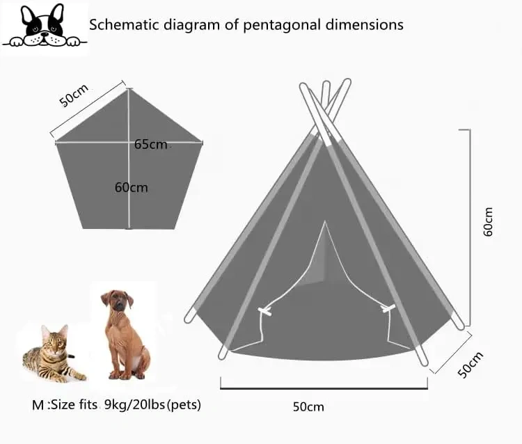 Foldable Canvas Pet Teepee Tent with Cushion for Home Indoor Pet Resting Pet Room