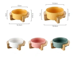 Wholesale Multi Colors Ceramic Pet Cat Dog Bowl With Wooden Stand