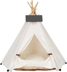 Foldable Canvas Pet Teepee Tent with Cushion for Home Indoor Pet Resting Pet Room