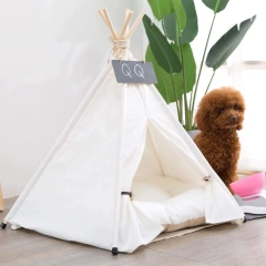 Foldable Canvas Pet Teepee Tent with Cushion for Home Indoor Pet Resting Pet Room