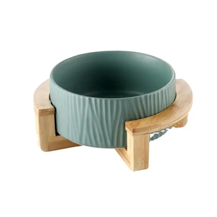 Wholesale Multi Colors Ceramic Pet Cat Dog Bowl With Wooden Stand
