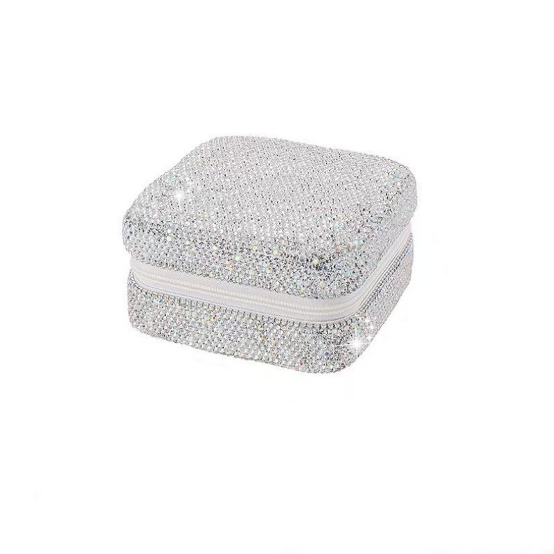 Luxury Diamond-Studded Mirror Multifunctional Ring, Earrings, Necklace, Square Jewelry Box