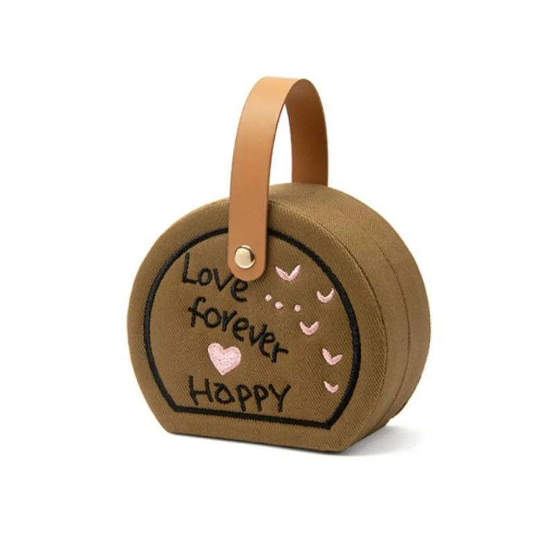 Embroidered Jewelry Storage Box Earrings Jewelry Display Travel Portable Handbag Dustproof Organizer Gift Packaging Box