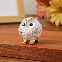 Owl Trinket Box Jewelry Box Hinged Collectible Animal Figurine Ring Necklace Holder Alloy Diamond Enamel Crafts Ornaments