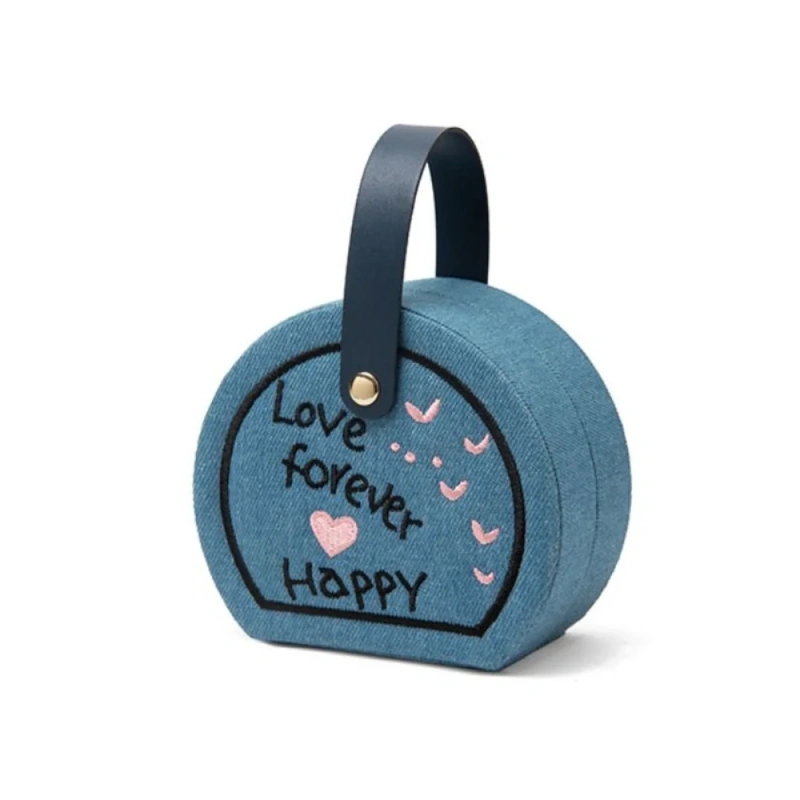 Embroidered Jewelry Storage Box Earrings Jewelry Display Travel Portable Handbag Dustproof Organizer Gift Packaging Box