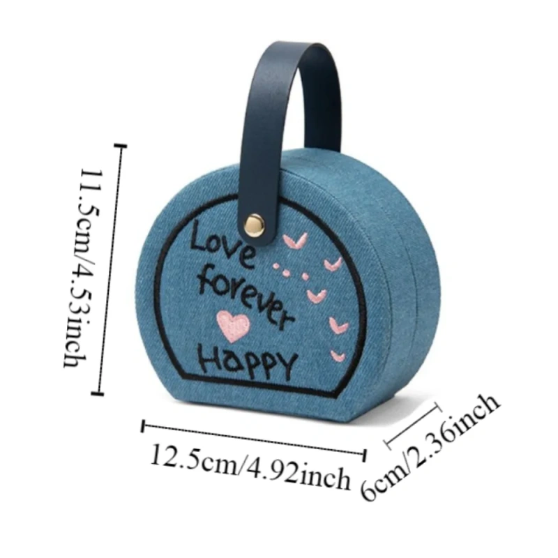 Embroidered Jewelry Storage Box Earrings Jewelry Display Travel Portable Handbag Dustproof Organizer Gift Packaging Box