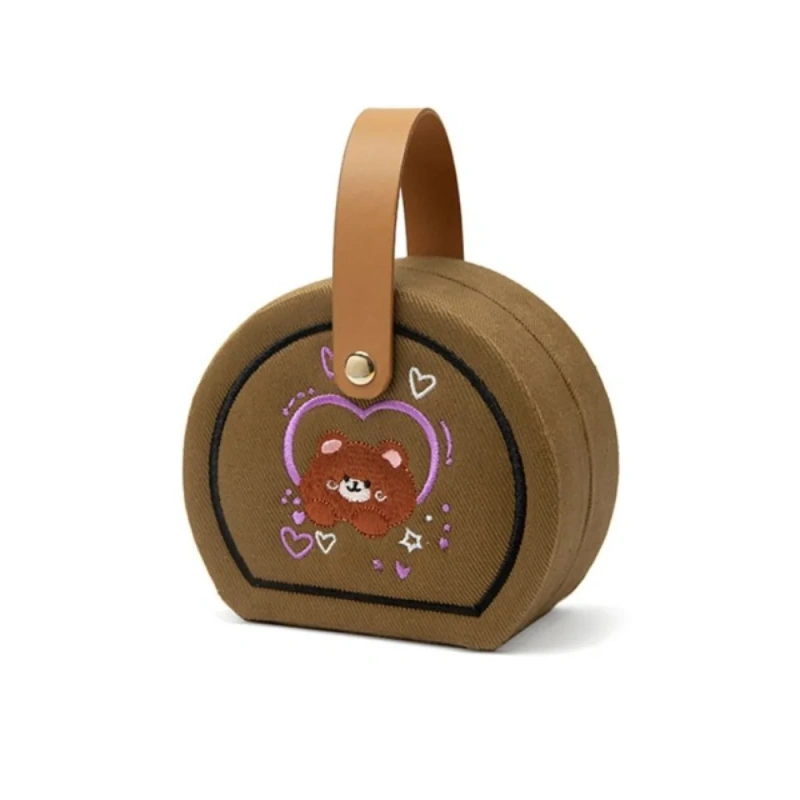 Embroidered Jewelry Storage Box Earrings Jewelry Display Travel Portable Handbag Dustproof Organizer Gift Packaging Box
