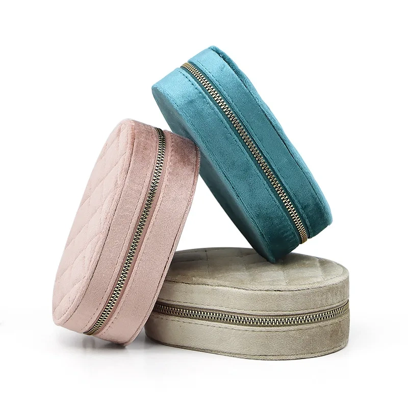 Fashionable, Multi-Functional, Portable And Exquisite Jewelry Box With Zipper Flip Cover, Oval And Round Jewelry Storage Box