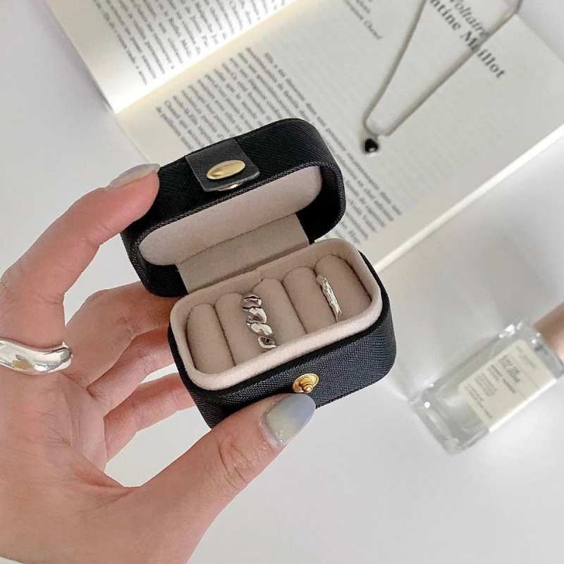 Mini Portable Small Jewelry Storage Bag Travel Simple Leather Ring Necklace Earrings Storage Box Organizer Display Gift Box