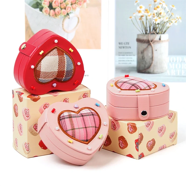 Red Heart Shape Premium Jewellery Boxes PU Leather with Faux Suede Lining for Ring Earring Bracelet Bulk Supply