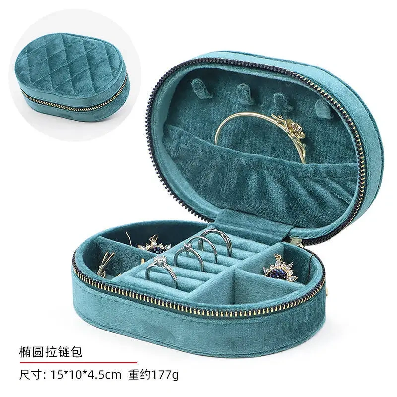 Fashionable, Multi-Functional, Portable And Exquisite Jewelry Box With Zipper Flip Cover, Oval And Round Jewelry Storage Box