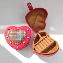 Red Heart Shape Premium Jewellery Boxes PU Leather with Faux Suede Lining for Ring Earring Bracelet Bulk Supply