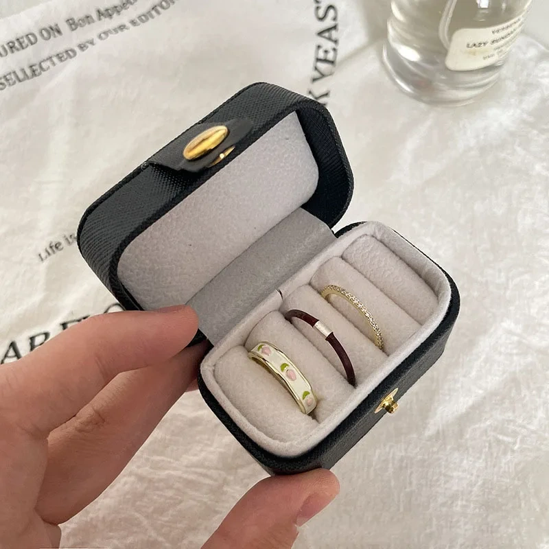 Mini Portable Small Jewelry Storage Bag Travel Simple Leather Ring Necklace Earrings Storage Box Organizer Display Gift Box