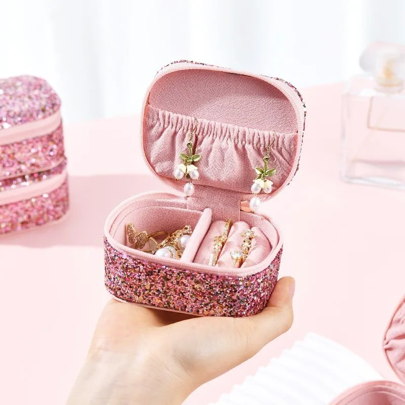 Compact PU Zipper Jewelry Box Polyester 3-6L Capacity for Storing High-End Women's Necklaces Earrings Rings-Mini Exquisite