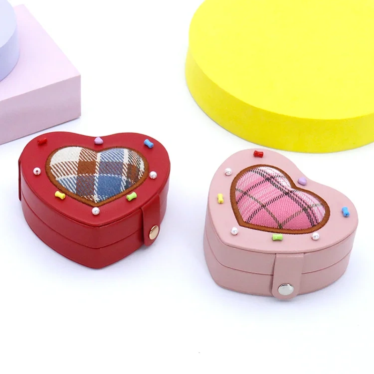 Red Heart Shape Premium Jewellery Boxes PU Leather with Faux Suede Lining for Ring Earring Bracelet Bulk Supply