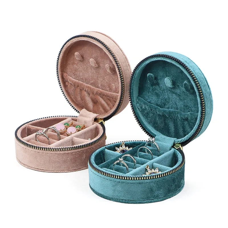 Fashionable, Multi-Functional, Portable And Exquisite Jewelry Box With Zipper Flip Cover, Oval And Round Jewelry Storage Box