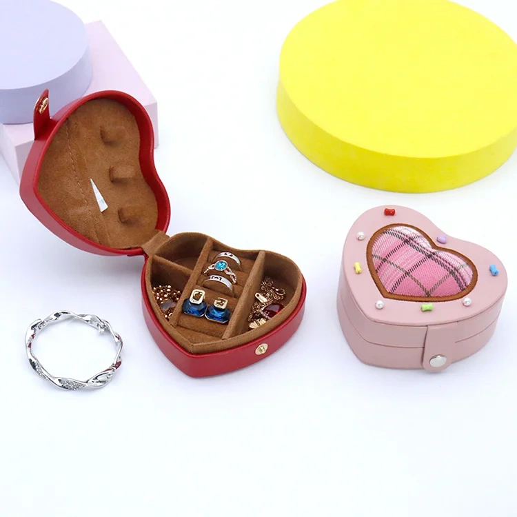 Red Heart Shape Premium Jewellery Boxes PU Leather with Faux Suede Lining for Ring Earring Bracelet Bulk Supply