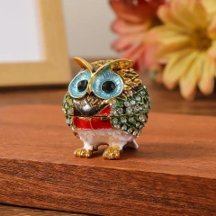 Owl Trinket Box Jewelry Box Hinged Collectible Animal Figurine Ring Necklace Holder Alloy Diamond Enamel Crafts Ornaments