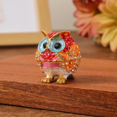 Owl Trinket Box Jewelry Box Hinged Collectible Animal Figurine Ring Necklace Holder Alloy Diamond Enamel Crafts Ornaments